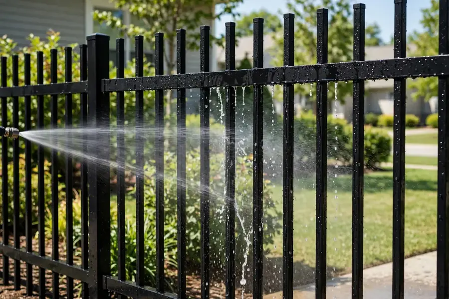 Cleaning an aluminum fence with low-pressure water in Jacksonville, FL